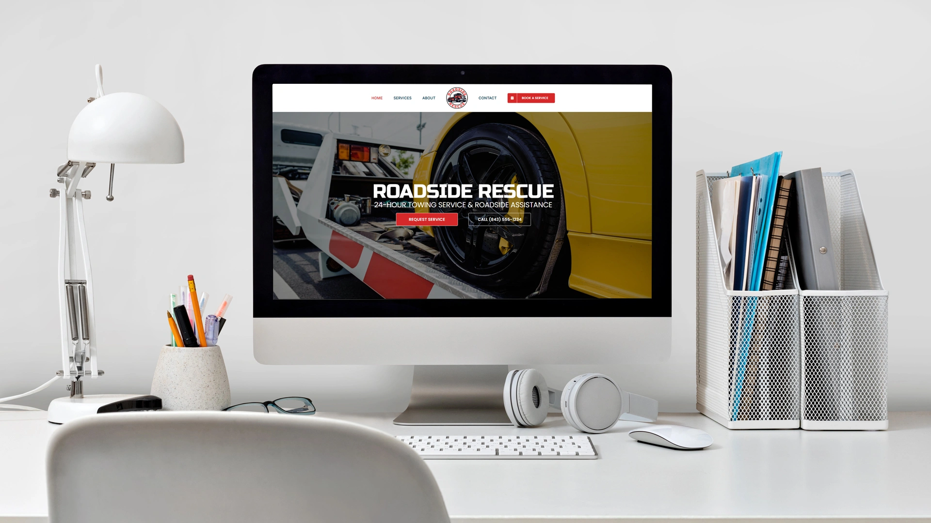 Roadside-Rescue-Website-on-Desktop-1 Towing Company Website Displayed on Desktop Computer