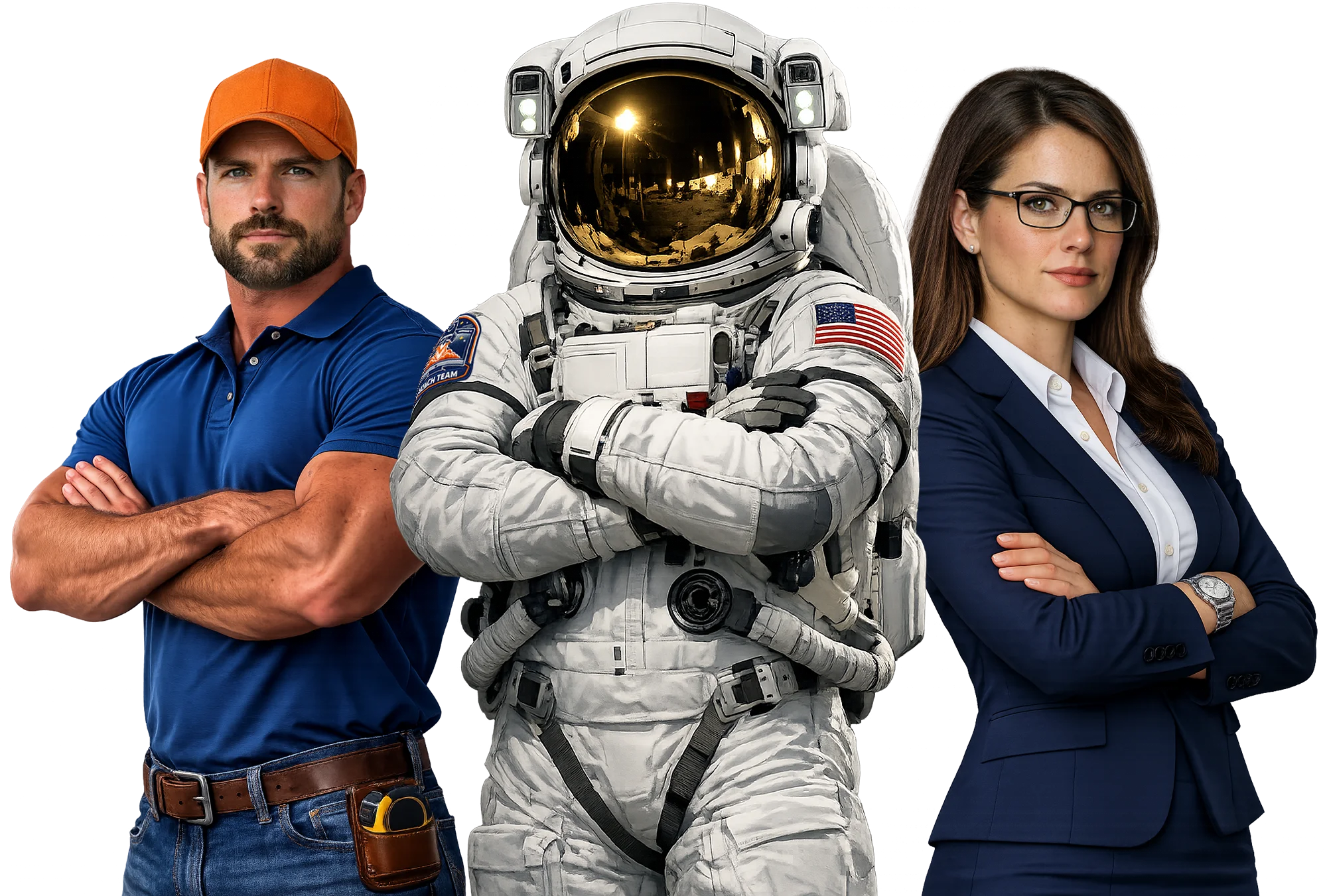 Astronaut with Contractor and Business Woman 